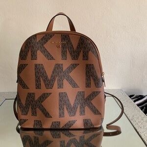 Michael Kors Tan and Brown Logo Backpack